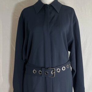 Lafayette 148 New York Long Sleeve Shirt Dress w/ chic Grommet Belt